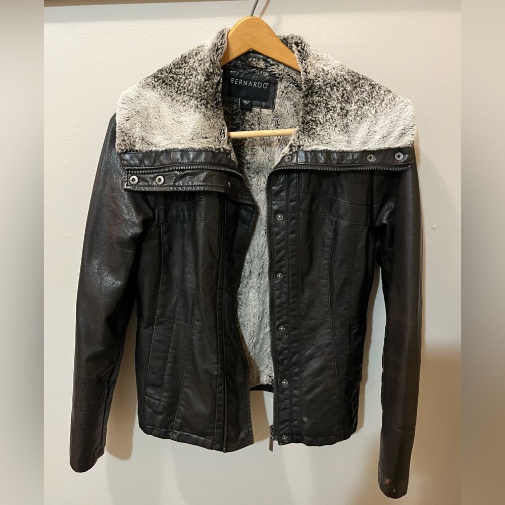 Bernardo Brown Faux Fur and Leather Jacket